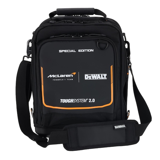 DeWalt ToughSystem 2.0 black shoulder bag for tool storage, featuring special edition branding.