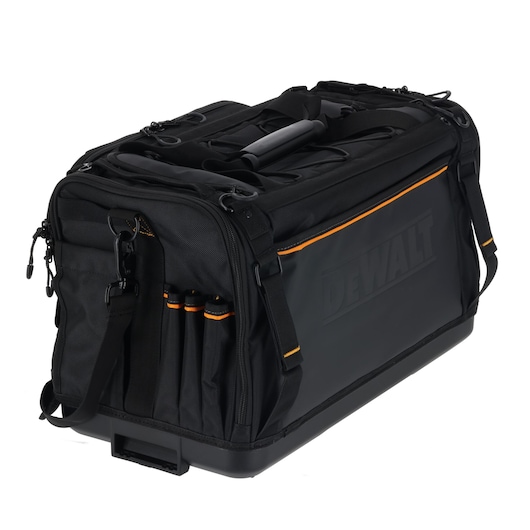 DEWALT tool bag with multiple exterior pockets for organizing tools and accessories.